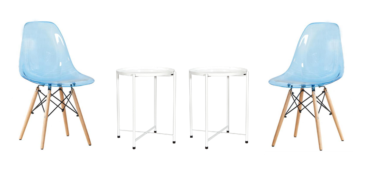 Transparent Color Dining Wooden Leg Chairs and 1 Tier Metal Table Set - Blue