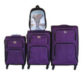 Purple 3-Piece Expandable Fabric Spinner Luggage Set with Elephant Backpack