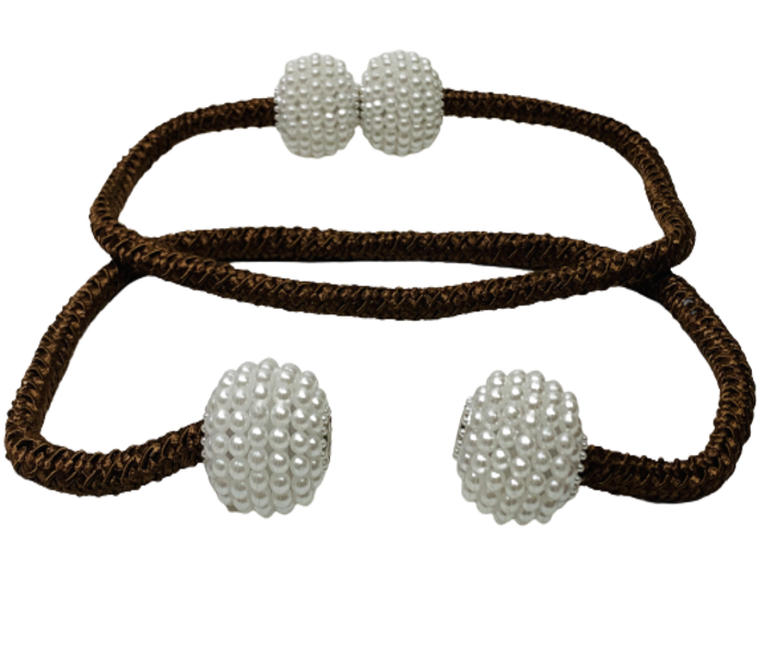 2PC Fine Magnetic Pearl Curtain Tieback - Brown