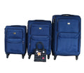 3-Piece Navy Fabric Luggage Set with Spinner Wheels & Decorative Handbag
