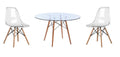 3 Piece Glass Table and Clear Wooden Leg Chairs