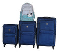 Navy Fabric Spinner Luggage Set with Blue Turquoise Backpack