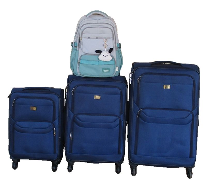 Navy Fabric Spinner Luggage Set with Blue Turquoise Backpack
