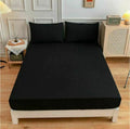Dream World 3 Pieces Velvet Fitted Sheet Queen Size with 2 Pillow Cases - Black