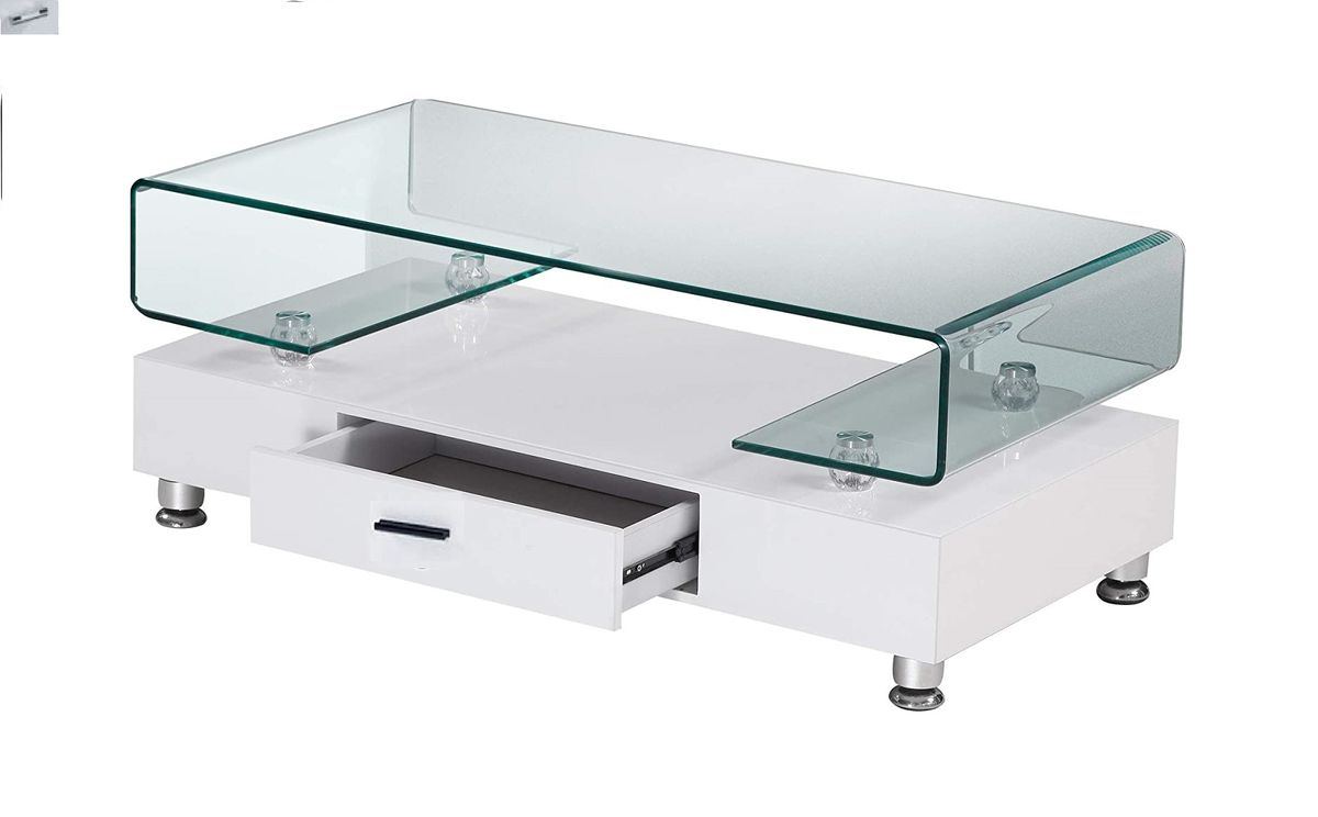Tempered Glass Top Coffee Table, White Base