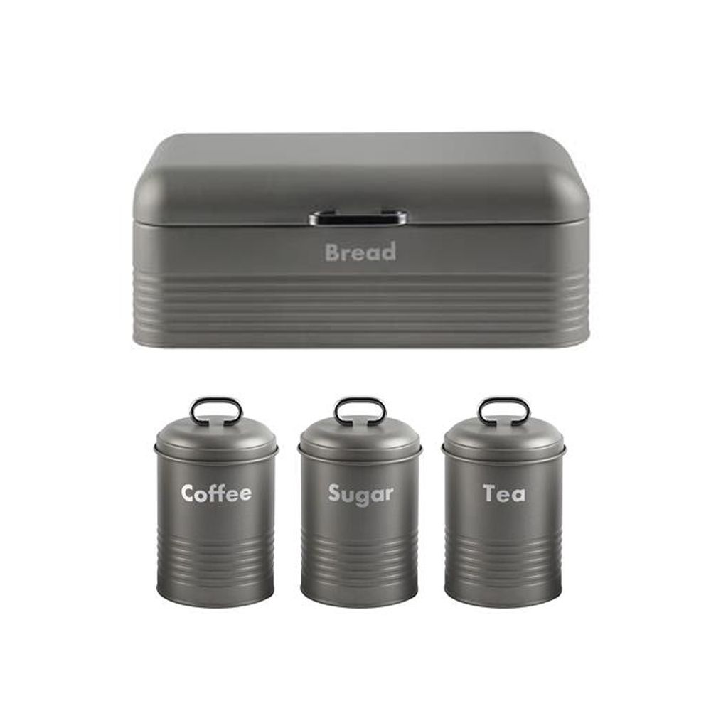 Gold Handle Bread Bin And Canister Set - Grey