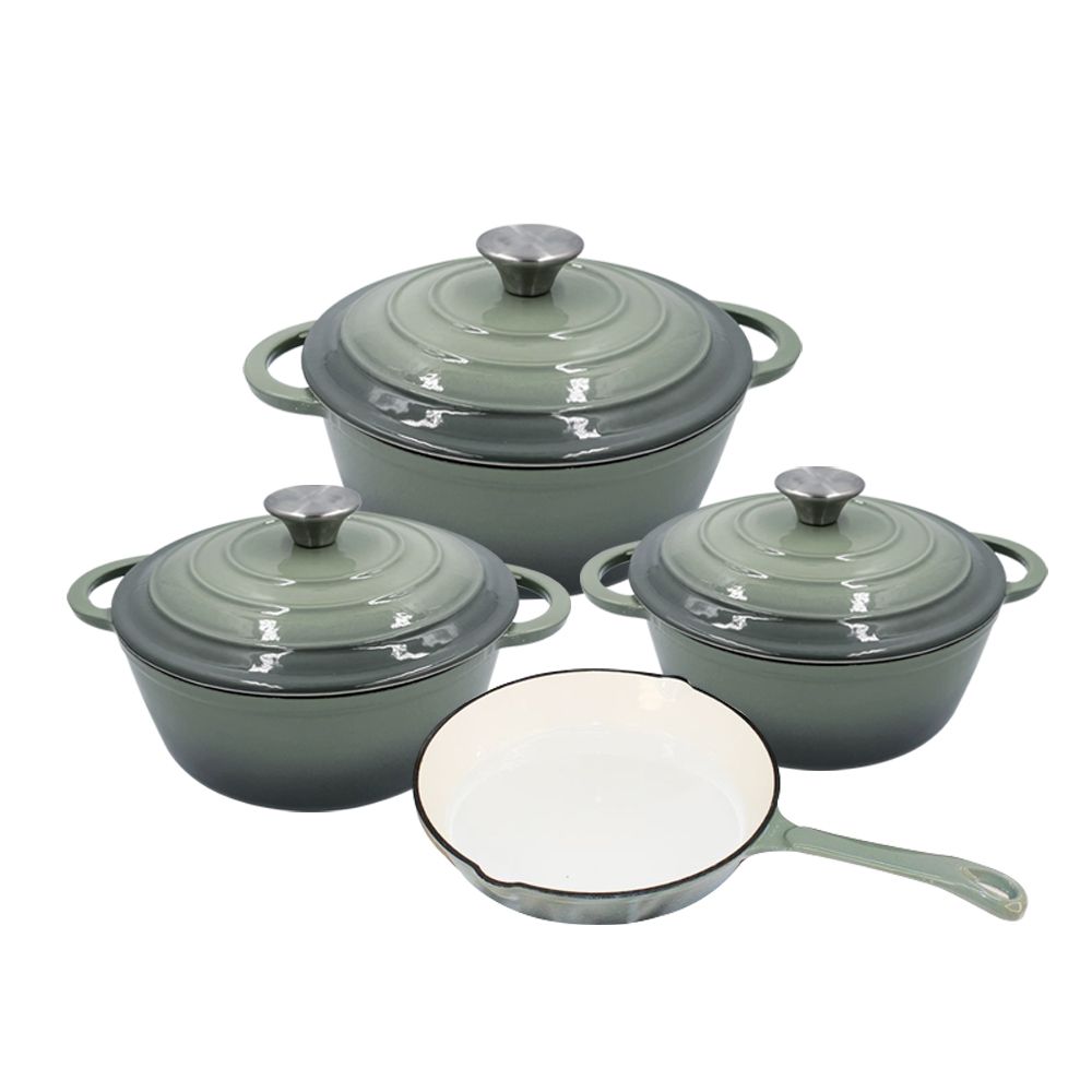 DH - Round Dutch Oven ceramic pot with lid Enameled Cast Iron Combo - 7pcs