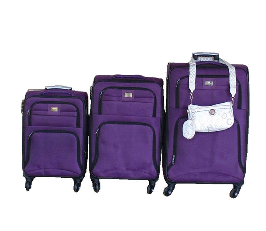 3-Piece Purple Spinner Luggage Set with White Crossbody Travel Bag