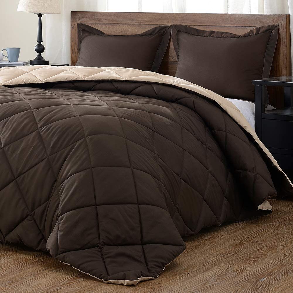 Reversible 5pc comforter Brown Tan Bedspread - Double