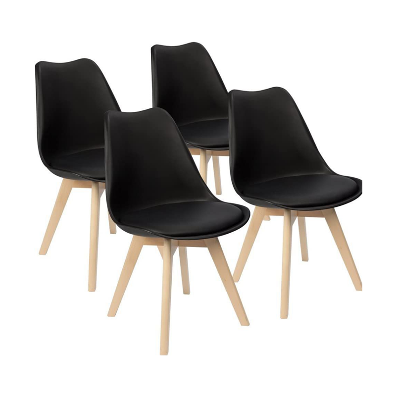 Set of 4 Padded Seat Wooden Leg Dining Chair