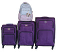 Purple 3-Piece Expandable Fabric Spinner Luggage Set with Two-Tone Backpack