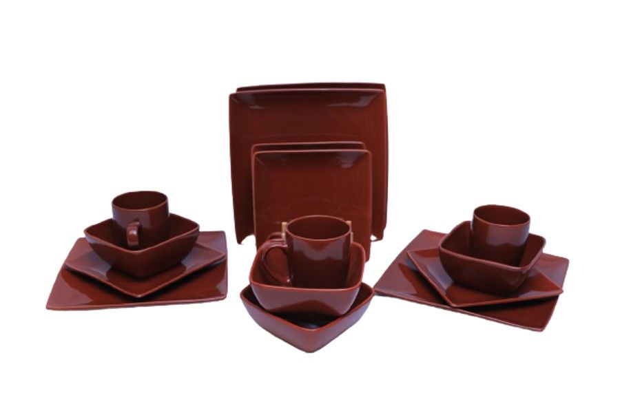 16-Piece Ceramic Porcelain Dinnerware Set - Chocolate Brown