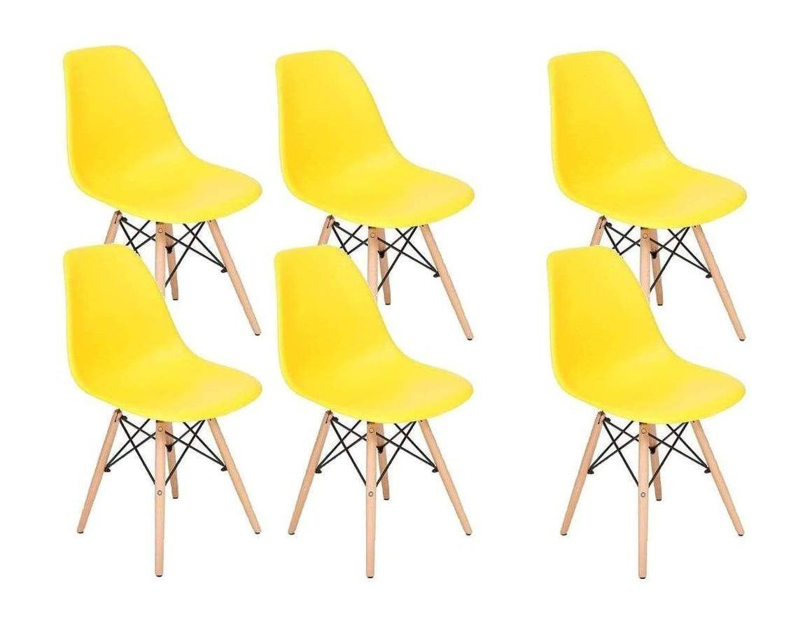 Wooden Leg Dining Chairs - Six Pack - Yellow Colour - Yellow