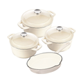 7-Piece Premium Ceramic Glazed Cast Iron Dutch Oven & Skillet Set - White