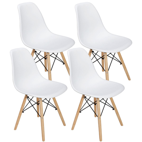Wooden Leg Dining Chairs - Four Pack -White Colour