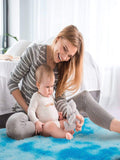 200 x 150cm Blue and White Fluffy Rug/Carpet