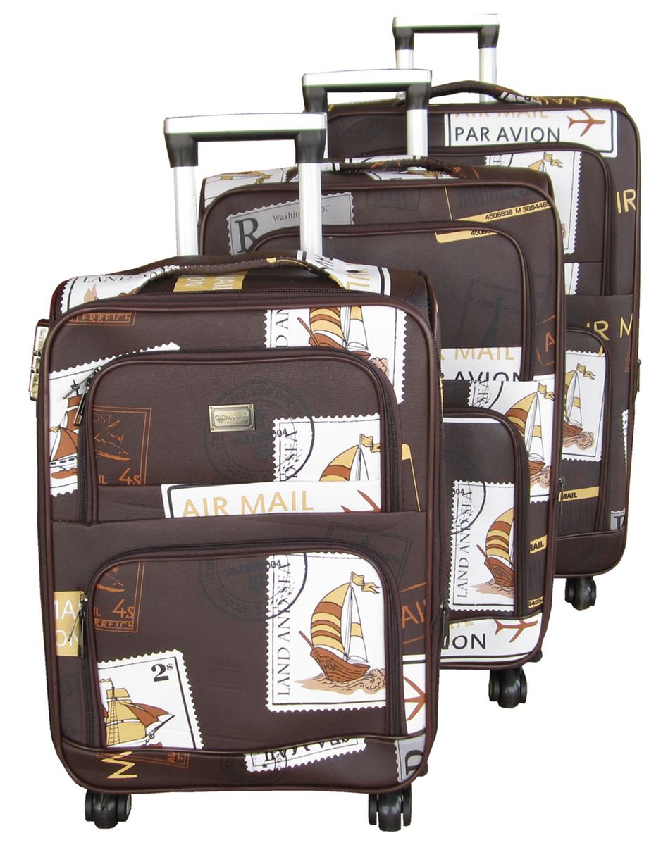 3 Piece Graphic Art PU Leather Travel Luggage Bag Set