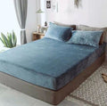 3 Piece Warm Soft Velvet Fitted Sheet King size - Blue