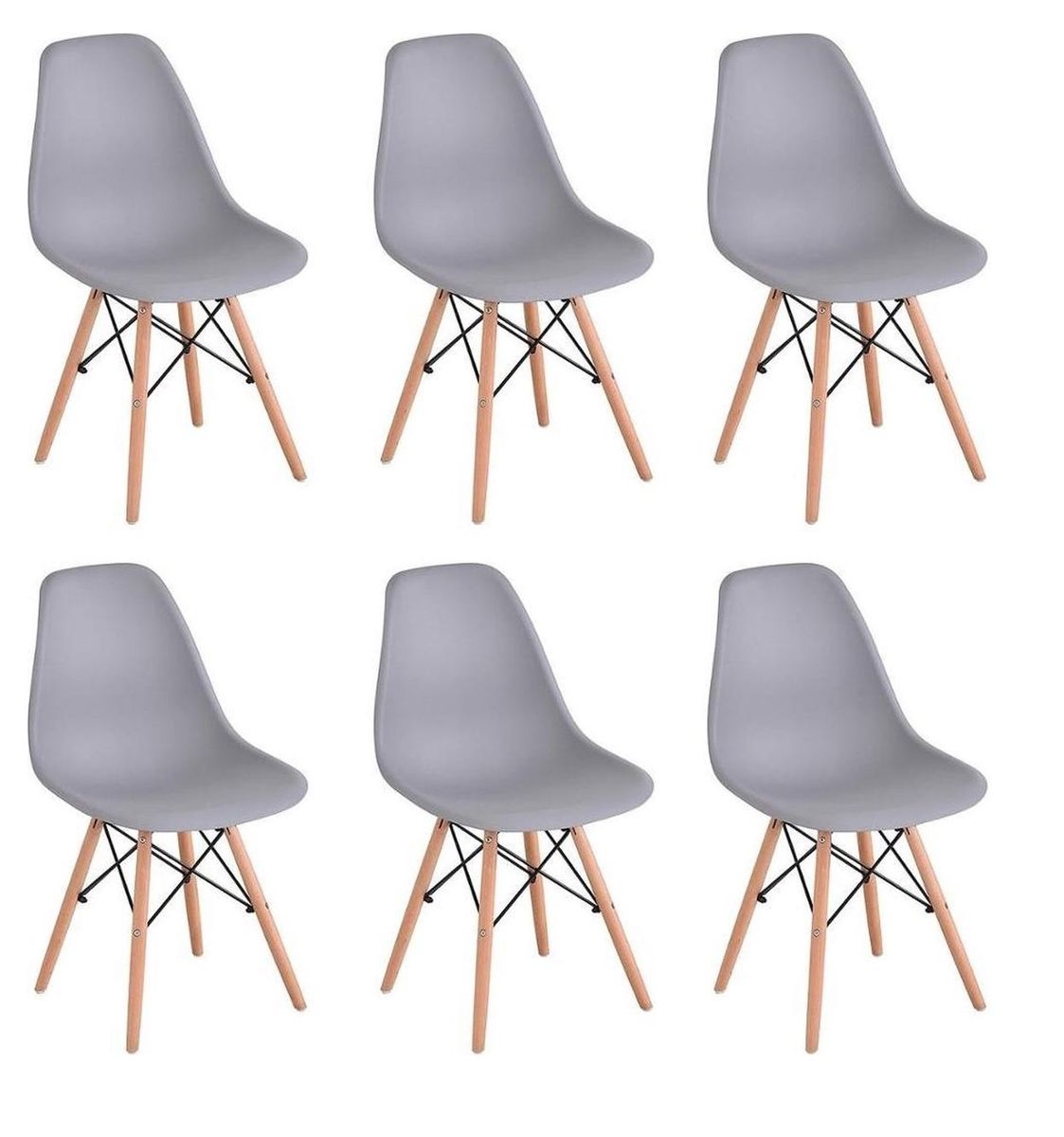 Wooden Leg Dining Chairs - Six Pack - Grey Colour