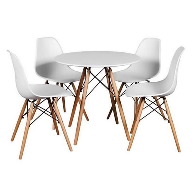 5 Piece Round White Table With 4 Chairs