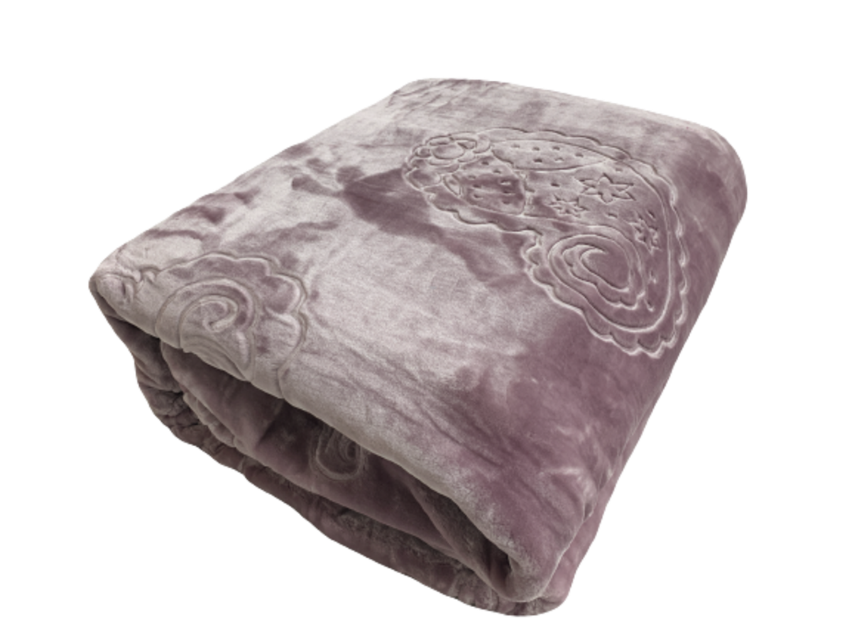 Queen Size Pure Mink Super soft Blanket Embossed Pattern - Light purple