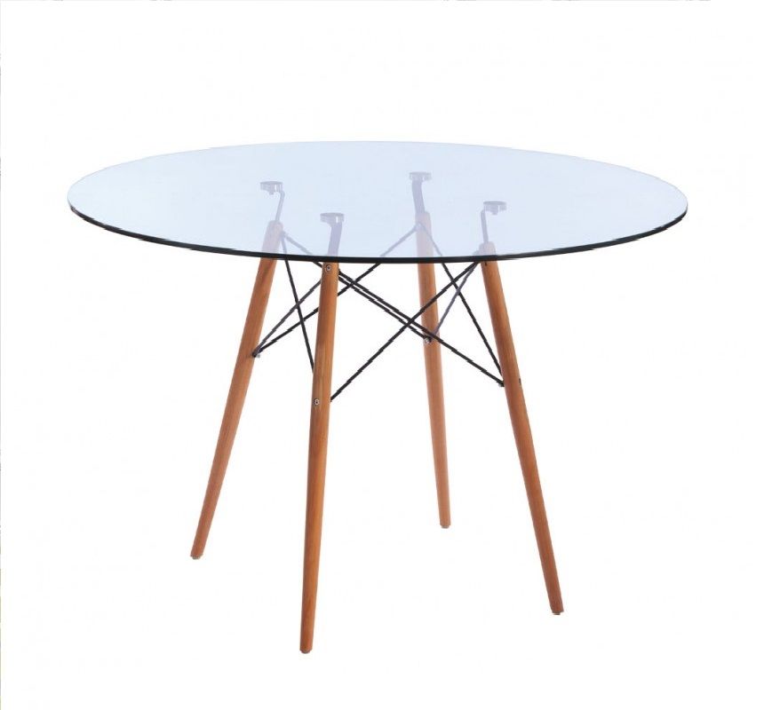80cm Glass Table with Wooden Legs