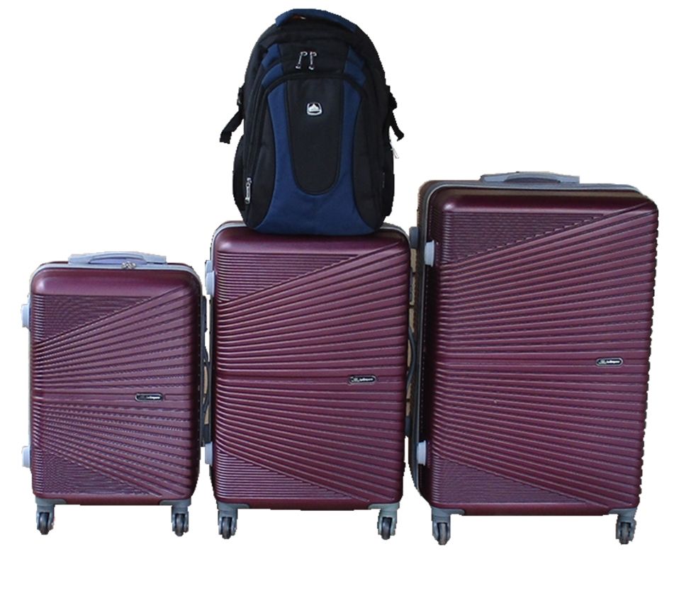Purple 3-Piece ABS Luggage Set + Black & Navy Travel Backpack