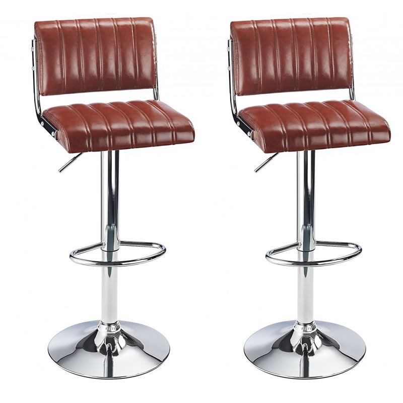 2pcs Kitchen Bar Stools with Chrome Base - Brown