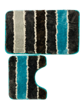 2 Piece Bathroom Mat Fluffy Blue & Grey Plain