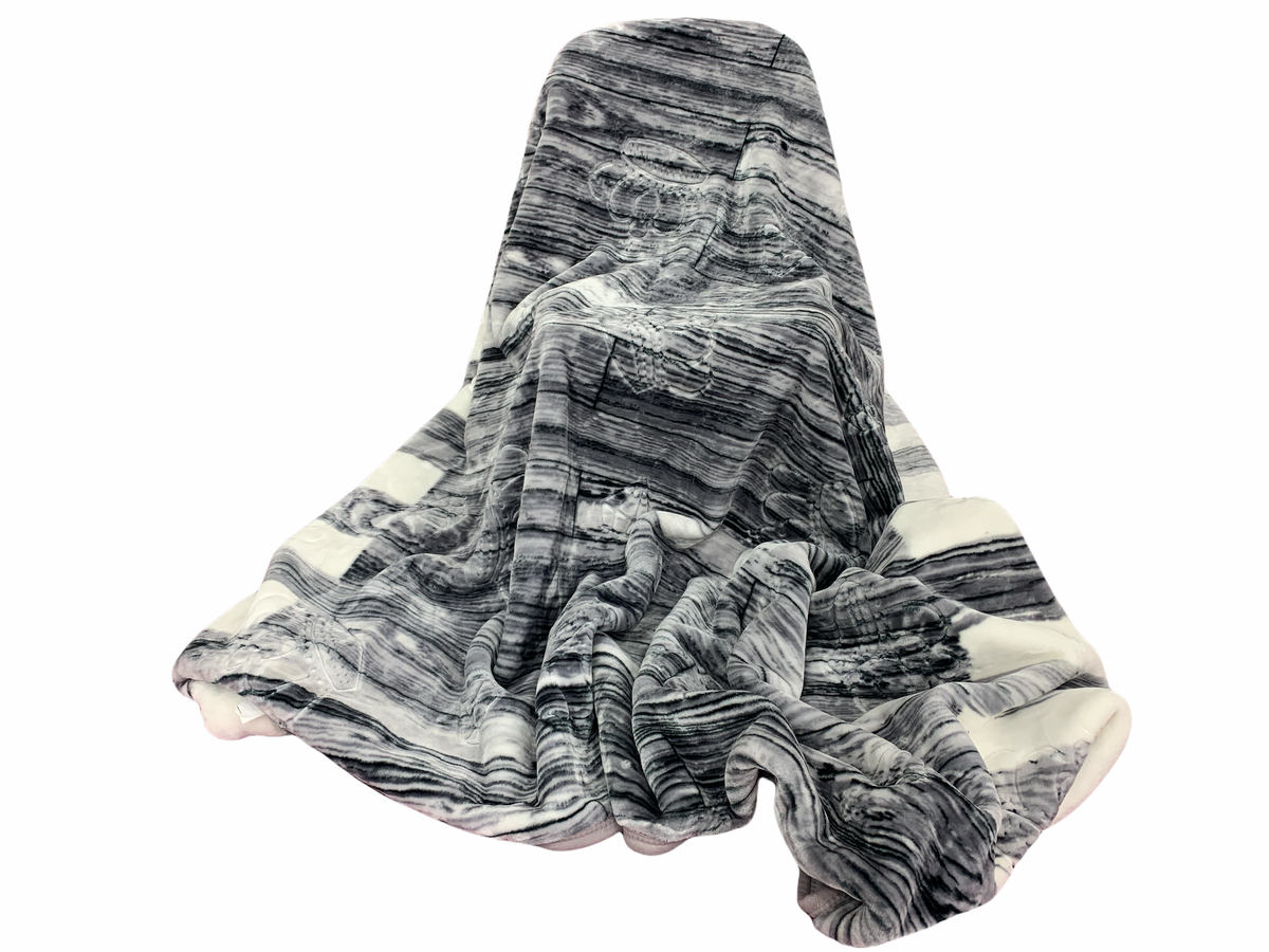 2plyPure Mink Blanket Light Dark Grey Line Pattern