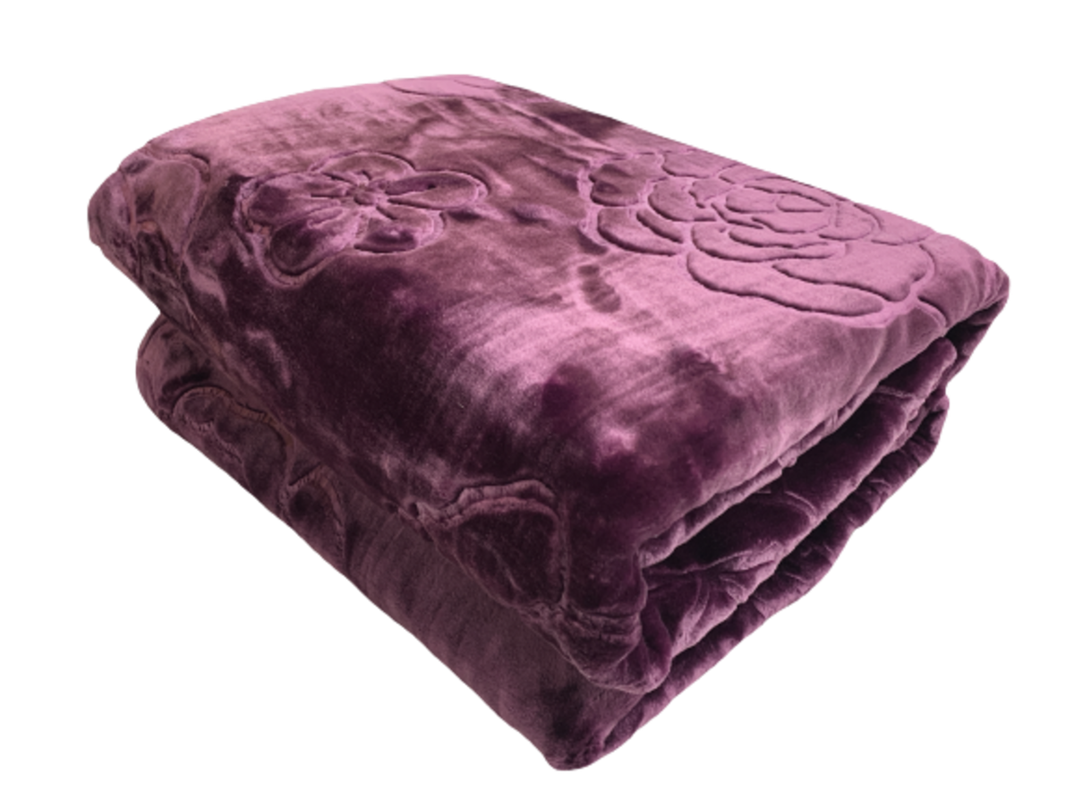 Queen Size Pure Mink Super soft Blanket Embossed Pattern - Dark purple