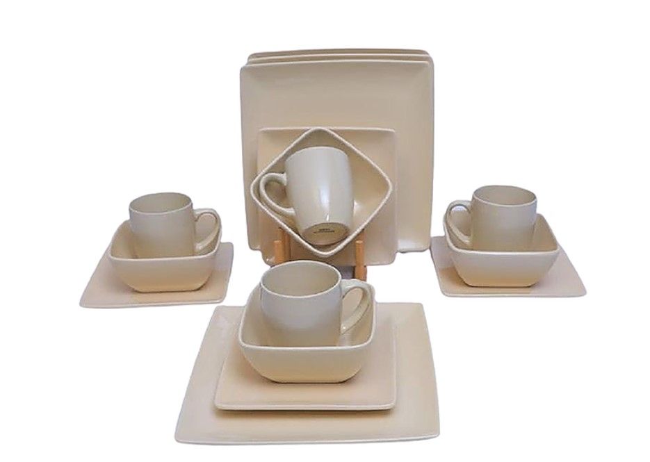 16-Piece Ceramic Porcelain Dinnerware Set - Cream