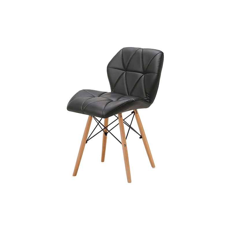 Modern Padded Dinging Chair With Solid Wooden Legs - Black