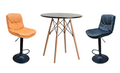Soft Padded Perla Black Based Bar Stool and Black Wooden Leg Table Set - Black