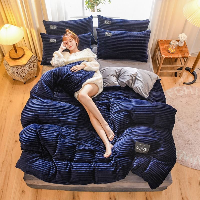 5 Pieces Striped Duvet Cover Set - Blue