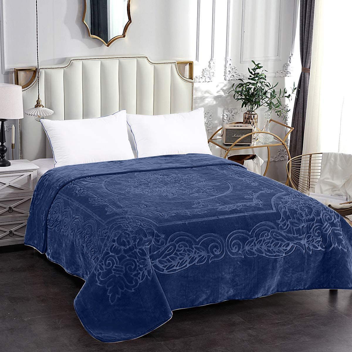 Camel - Luxury Mink Blanket 220x200cm - Warm Winter Fleece - Soft Navy