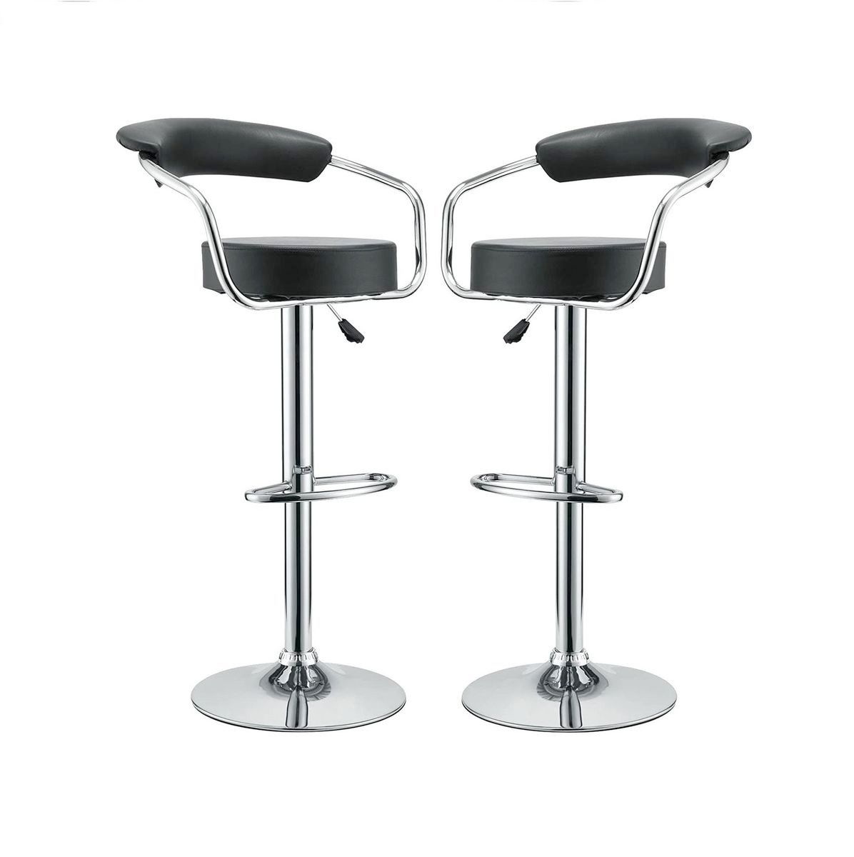 Bar Stools / Breakfast Chairs with Armrest - Set of 2 - Black