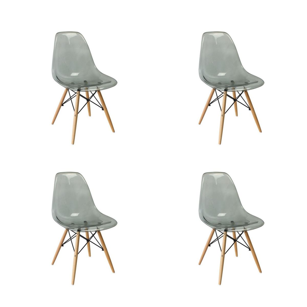 4 Pieces Of Multifunctional Modern Design Transparent Eames Chairs Set - Light Black Transparent