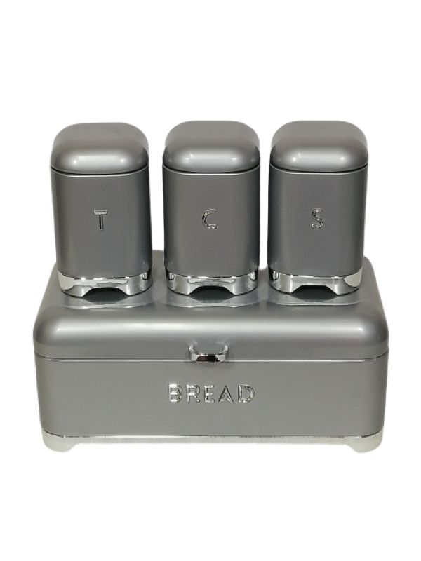 Bread Bin & Canister Set 4pc Grey