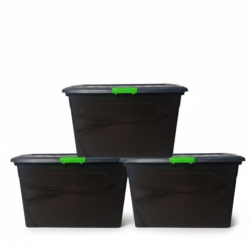 SMTE 85 Litre Heavy-Duty Storage Box Regrind Plastic - 3 Pack
