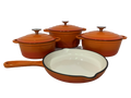 Pot set 7 Piece Cast Iron Grooved Lid Orange