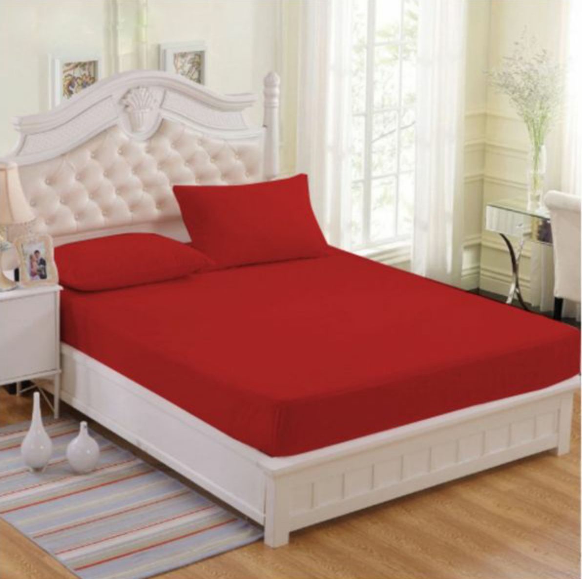 Dream World 3 Pieces Velvet Fitted Sheet Queen Size with 2 Pillow Cases - Red