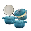 DH - The Best 7 Piece Enameled Cast Iron Dutch Oven Cookware Set - Turquoise Blue