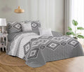 Bedspread Set Queen 5 Piece Microfiber Grey & White Checks
