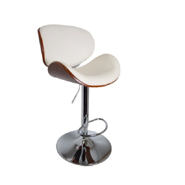 Nico PU Leather barstool with wooden trim - White