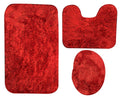 3 Piece Fluffy Toilet Seat Cover & Bathroom Mats Set - Red