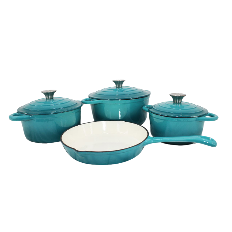 7 Piece Authentic Cast Iron Dutch Oven Cookware Pot Set - Blue