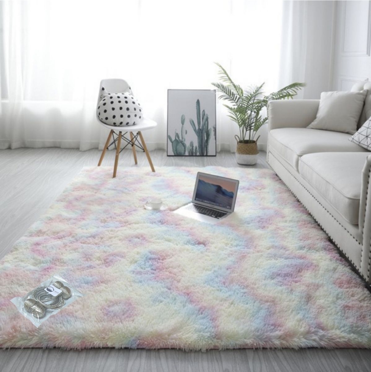 New Large Premium Heavy Duty Fluffy Carpet/Rug & Complementary SMTE Tieback - Rainbow
