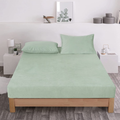 3 Pieces Colorful Velvet Fitted Sheet Queen Size with 2 Pillow Cases - Light Green