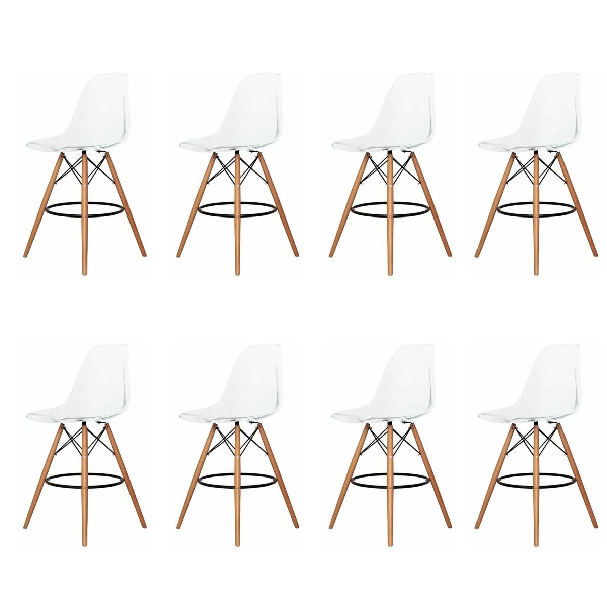 8 Pieces Of 25.5" Modern Style Eiffel Chair Counter Bar Stools Set - Clear